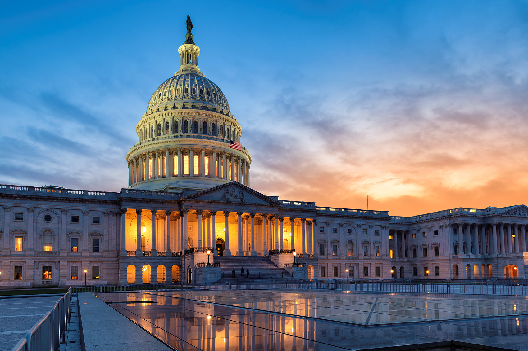 Washington's Capitol building at sunset